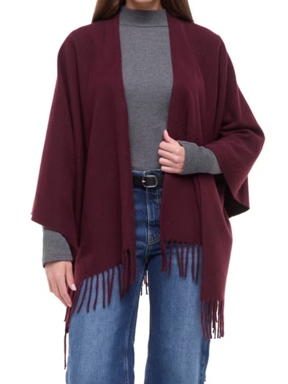Banana Republic Women’s Open-Front Fringe Wrap, Red (Vino Rosso), One Size - NWT